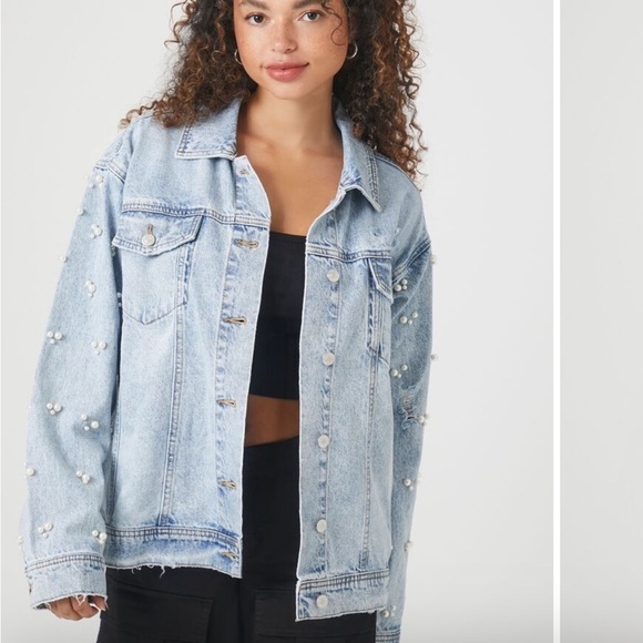 Forever 21 Jackets & Blazers - Denim faux pearl trucker jacket